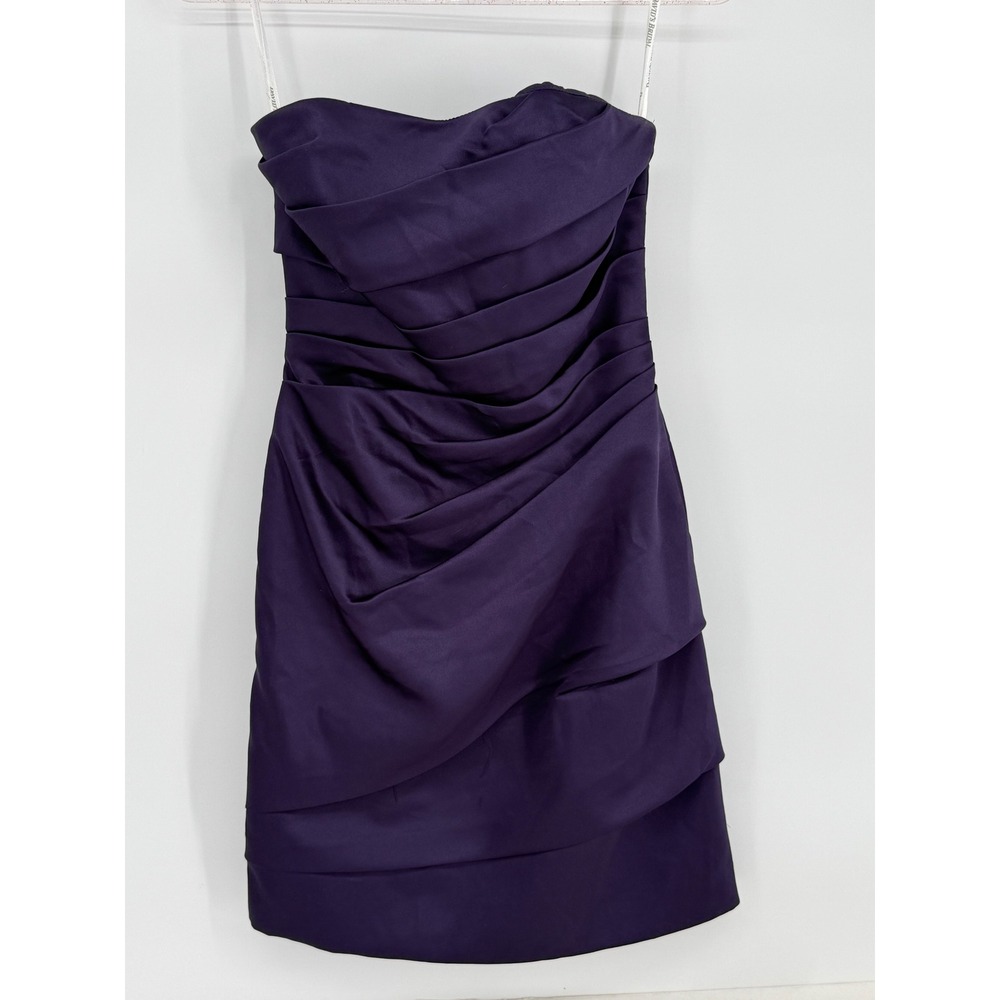 David's Bridal Purple Satin Strapless‎ Ruched Tiered Cocktail Dress Mini Sz 2